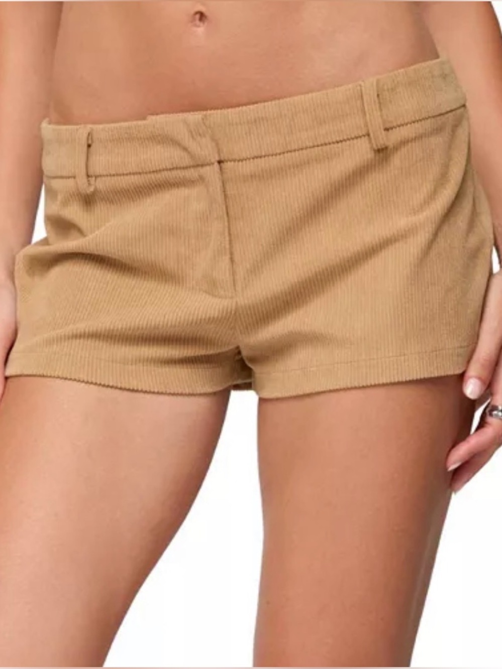 Edikted Tan Corduroy low-Rise Shorts
